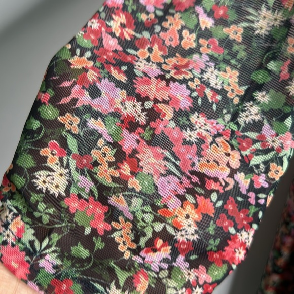 Anthropologie Eva Franco floral maxi dress long sleeve mesh boho multi color L - Picture 10 of 12